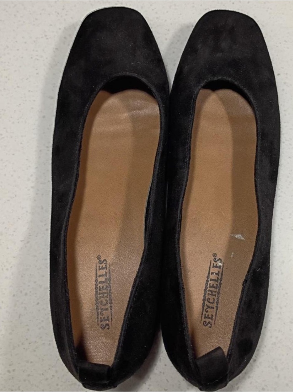 Seychelles Black Suede Square-Toe Flats